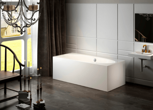 Aphrodite 67"x31.5" freestanding soaking tub full setup shot modern french bathroom carver bathtubs