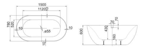 Tranquility 59"x31" freestanding soaking tub diagram carver bathtubs