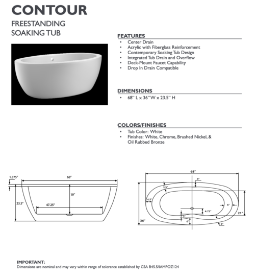 contour freestanding bathtub spec sheet carver tubs