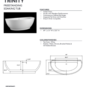 trinity freestanding bathtub spec sheet carver tubs