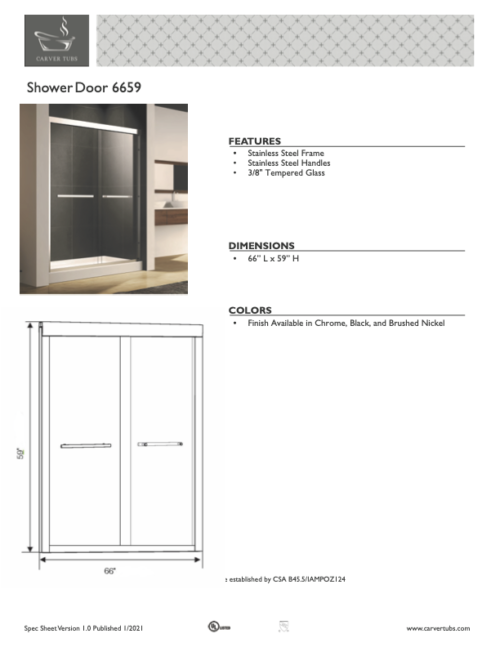 SH6659 Stainless Steel Sliding Shower Tub Door - Image 2