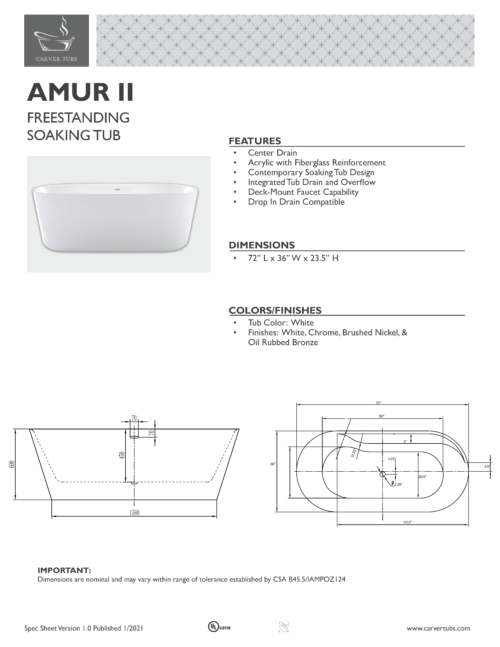 Amur II  72″ Freestanding Bathtub - Image 5