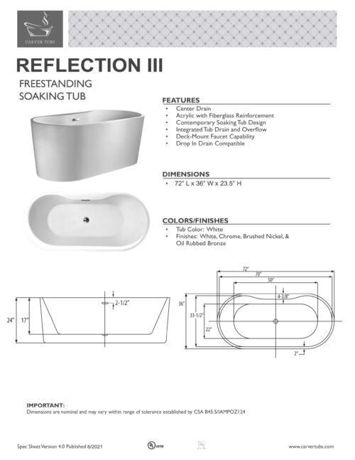 Reflection III 72” Freestanding Bathtub - Image 4