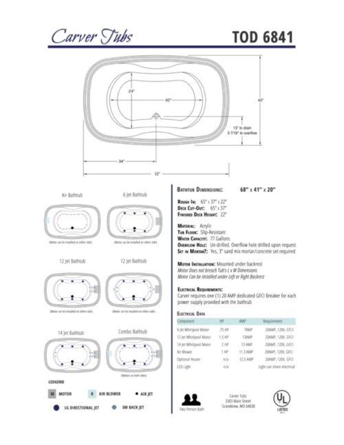 TOD6841 - 68"L x 41"W x 20"H - Acrylic Drop In Oval Soaking Bathtub - Image 5