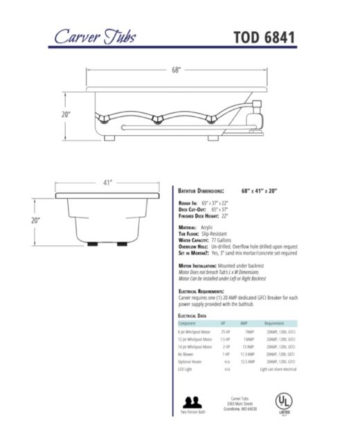 TOD6841 - 68"L x 41"W x 20"H - Acrylic Drop In Oval Soaking Bathtub - Image 6