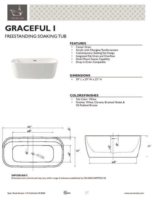 Graceful 59″ Freestanding Soaking Tub - Image 4