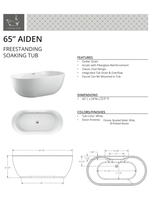 Aiden I  65″ Freestanding Soaking Tub Only - Image 5